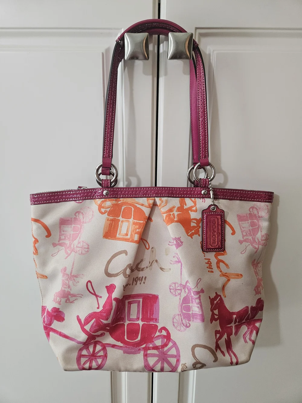 Coach F14892 Novelty Horse & Carriage Sateen Zip Tote Shoulder Bag Y2k Luxury